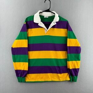 Vintage Mardi Gras Rugby Shirt Mens Medium 90s Cotton Blend Jersey Long Sleeve